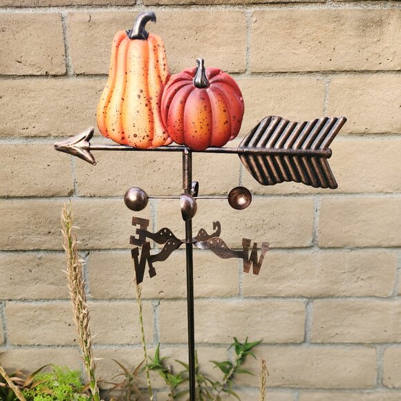 Weathervane Pumpkin Stake Garden Art Decorative Stake Wind Spinner 42" - Picture 4 of 4